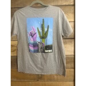 Fortnite Llama Cactus Graphic T Shirt Youth Large Grey Short Sleeve Game Tee